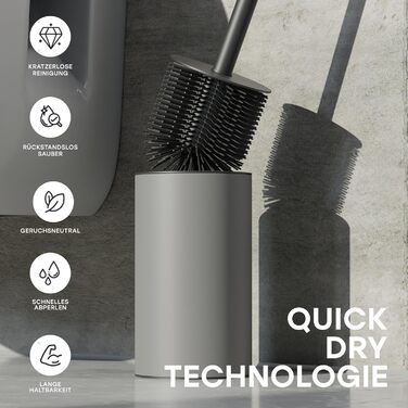 Силіконова щітка для унітазу SAVEGA з нержавіючої сталі та захистом від бризок - сірий колір