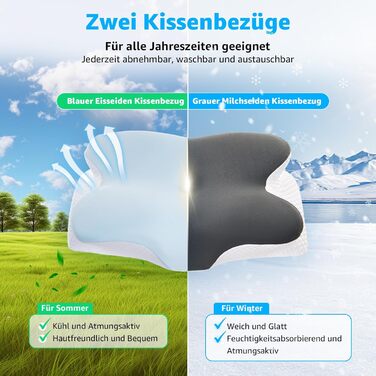 Подушка для шиї BRO з Memory Foam, 60x40x13 см. Ергономічна подушка для сну на боці, спині та животі. 2 чохли, для зняття болю в шиї.