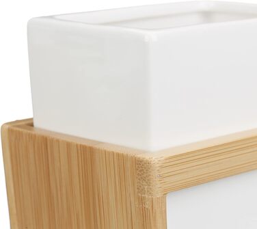 Набір для ванної кімнати Relaxdays, 4 предмети: мильниця, дозатор мила, стакан для зубної щітки, бамбукова підставка, кремовий, 10 x 14 x 20 см