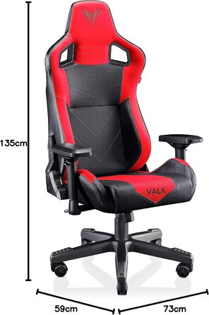 Ігровий крісло VALK Gaia з підлокітниками 4D, газовою амортизатором класу 4, регульованою спинкою 160º та штучною шкірою (Червоний)