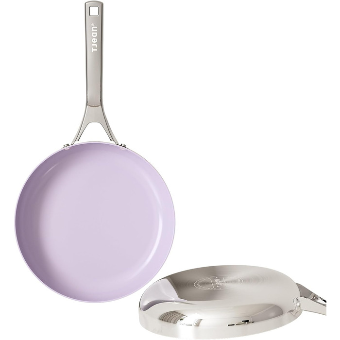 Набір сковорідок з антипригарним керамічним покриттям Tjean (без PTFE, PFOA, PFAS) з нержавіючою ручкою, підходить для індукційних, газових, електричних плит та духовки до 280°C (фіолетовий, 26 см)