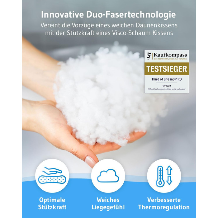 Pillow 60x70 inSPIRO from the winner of the 2022 Ergonomics Innovation Award, Best Ergonomic Sleeping Pillow, Suitable for Side Sleepers, Back Sleepers & Stomach Sleepers, Optimal Cervical Pillow 60 x 70