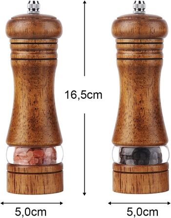 Механічна соляна млинка Pfeffermühle з дерева, набір 2 шт. з керамічним жорном, регулювання помелу, висота 16,5 см, ретро, XL