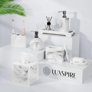 Диспенсер для рідкого мила Luxspire Marmor 320 мл, білий мармур, для ванної кімнати та кухні