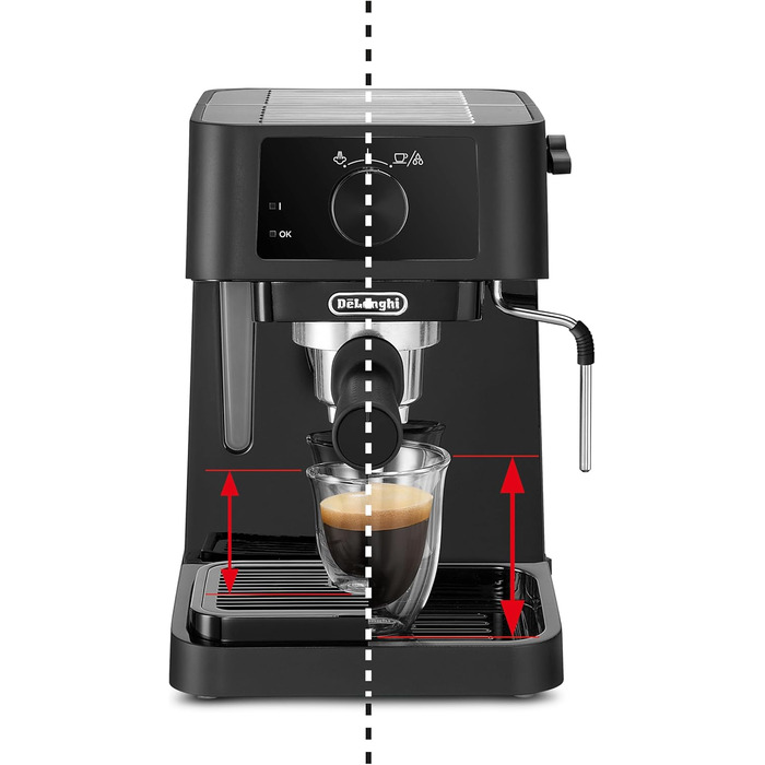 De'Longhi Stilosa EC 230.BK – traditional espresso portafilter machine, espresso machine with manual milk frother, for espresso grounds, 1 L water tank, black, 1100 W