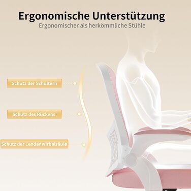 Офісний стіл Naspiro Ergonomischer Bürostuhl з регульованими підлокітниками 90°, підтримкою попереку, дихаючою сіткою та рожевим кольором (без підголівника)