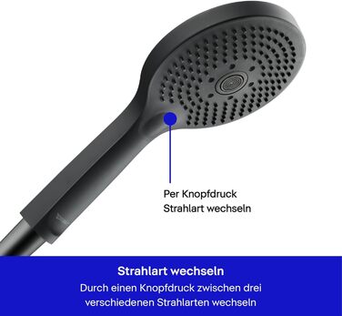Душова лійка Duravit Universal з 3 режимами (Rain, Intense, Soft), ручна душова насадка Ø 110 мм, економія води MinusFlow, легко чиститься, чорний матовий колір