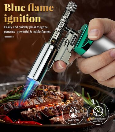 Газовий пальник Küchenbrenner для кухні, крем-брюле, паяння, заправний бутан, Jetflamme (Wb009-silver)