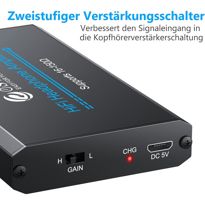 eSynic Підсилювач для навушників HiFi – портативний, для MP3/MP4, смартфонів та ПК, чорний