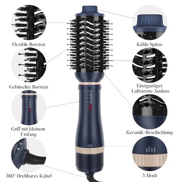 Набір для укладки волосся PARWIN PRO BEAUTY 5 в 1: фен-щітка з іонізацією, 1100 Вт, 5 насадок для сушіння, випрямлення, об'єму та укладки