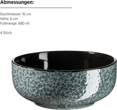 MÄSER Filippa: Набір посуду з кераміки для 4 осіб (16 предметів); Тарілки, миски, чашки з реактивною глазур'ю, зелено-чорний колір, порцеляна