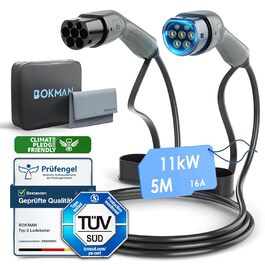 Кабель зарядки для електромобіля Bokman Typ 2, 11 кВт, 16A, 3 фази, 5 метрів, з сумкою та мікрофіброю