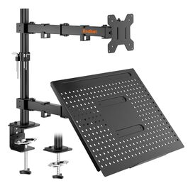 Кріплення для монітора Redbat з відділенням для ноутбука, Dual Screens, повністю регульоване для LCD LED екранів 13-32 дюймів до 8 кг та ноутбуків до 16 дюймів, нахил, поворот та обертання, 2 способи кріплення