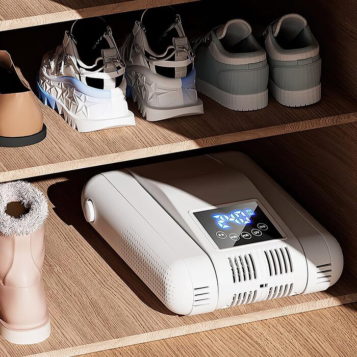 Електричний сушильник для взуття з 4 тримачами, таймером та регульованою довжиною. Підходить для взуття, рукавичок, шапок, шкарпеток та футбольних бутс