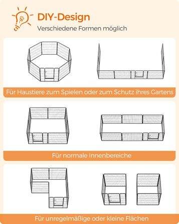 Вольєр для тварин Feandrea Freilaufgehege XL (77x80 см), чорний, з 8 панелей, DIY, для дому та вулиці
