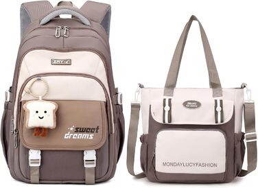 Шкільний рюкзак для дівчаток (3-7 клас), 36L з сумкою через плече, стильний рюкзак-рюкзак для підлітків (колір: коричневий)