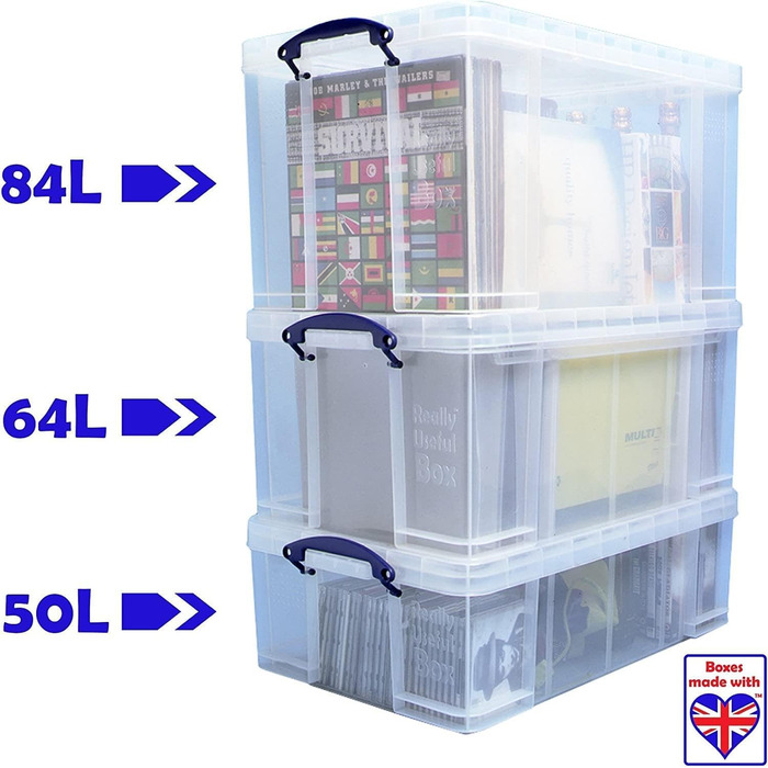 Really Useful Box 2-Pack, 64 Liter, for organizing and storage, 710 x 440 x 310 mm, transparent