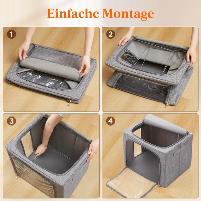 Коробка для зберігання одягу Lifewit з кришкою, металевий каркас, з ручками та вікном, сіра (2 шт., 75л)