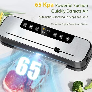 Вакуумний апарат Automatik 6-в-1 для продуктів харчування, з 50 пакетами, цифровий таймер, для сухих та вологих продуктів