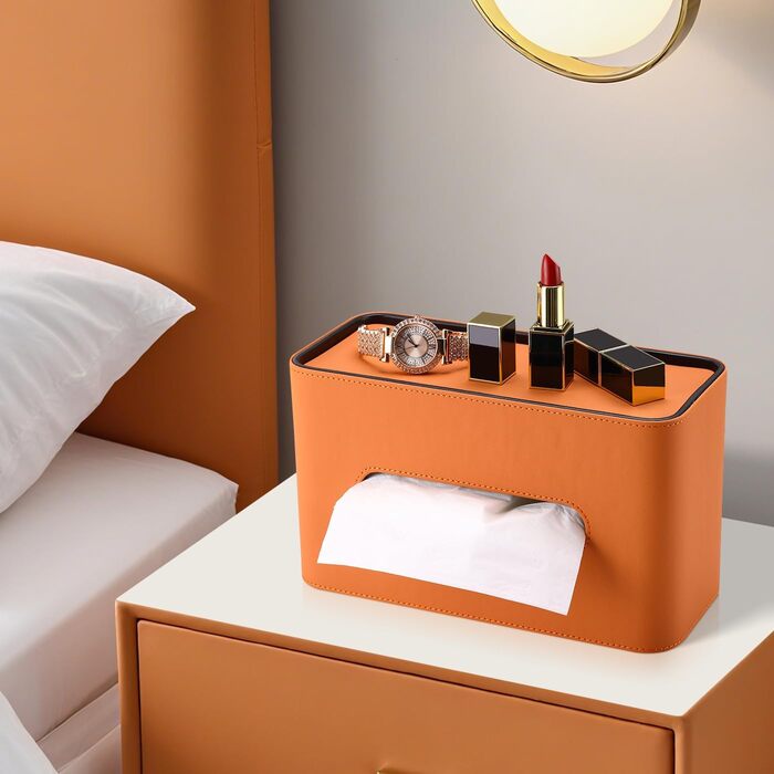 Скріпка для серветок GORESE, шкіряна, прямокутна, помаранчевого кольору (25.5 x 15 x 10.3 см)