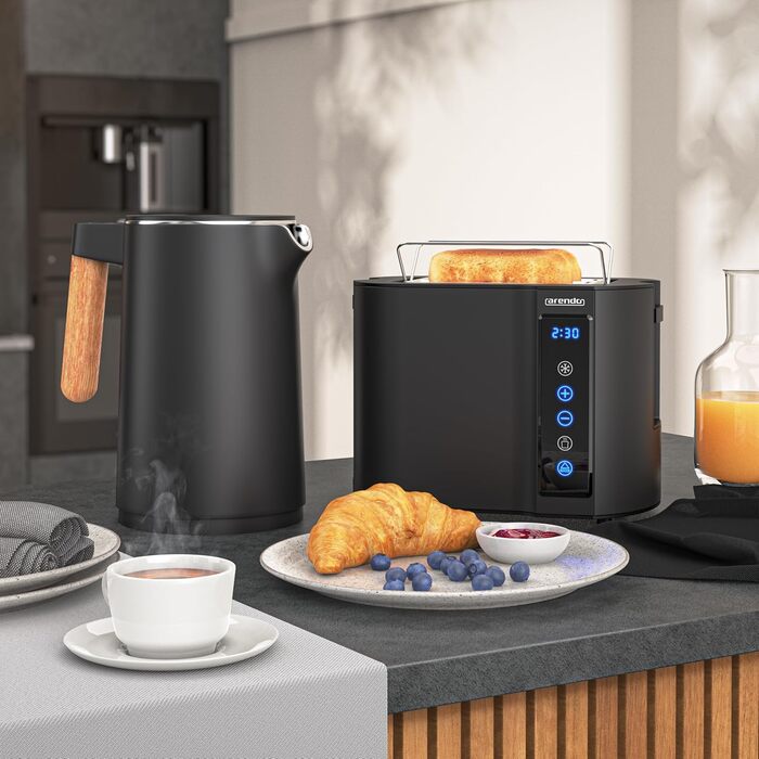 Електричний чайник Arendo з регулюванням температури, 1.5л, нержавіюча сталь, подвійні стінки, BPA Free, функція підтримки тепла, чорний матовий (Set 1)