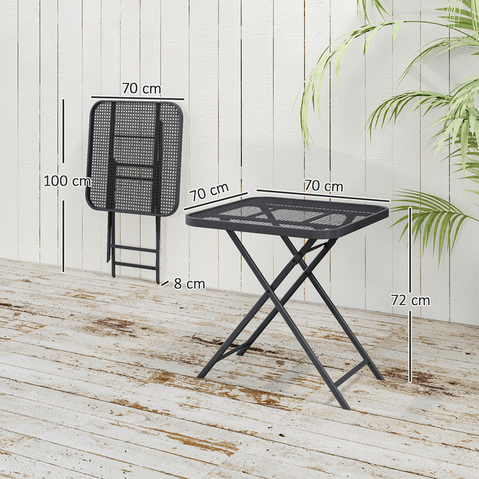 Стіл садовий складний Outsunny 70 x 70 см, стійкий до погодних умов, балконний стіл зі сталі, розкладний столик з вирізним дизайном, обідній стіл для вулиці, квадратний приставний столик, стіл для тераси, саду, балкону чорного кольору | Aosom