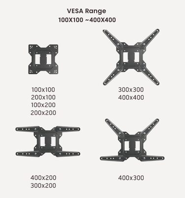 Настінний кріплення для телевізора 26-55 дюймів, VESA 100x100-400x400 мм, поворотне, нахильне, висувне, для LED, OLED, плоских та curved телевізорів, до 30 кг