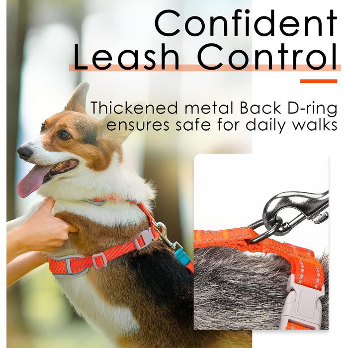 Шлейка для собак ThinkPet No-Pull, дихаюча, для малих, середніх та великих собак, регульована, м'яка, для прогулянок, з контролем, з підкладкою, світловідбиваюча (Помаранчевий, S, 1 шт.)