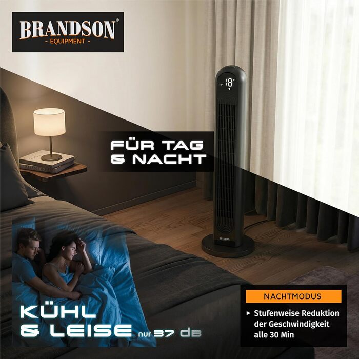 Вентилятор Tower Brandson Eco Design DC – тихий, 12 швидкостей, 4 режими (нормальний, природа, сон, авто), з пультом ДК