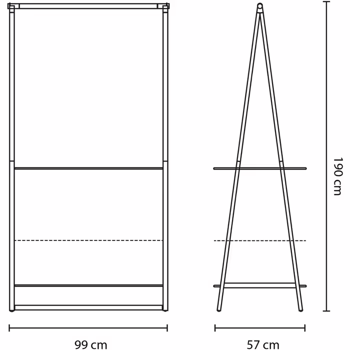 Brabantia - Linn Clothes Rail, Compact - Freestanding Clothes Rack - For Clothes - Hanging, Airing & Drying Clothes - Sturdy Steel Frame & Bamboo Rod - 47.6 cm x 34 cm x 170 cm - Matte (Black, Large)