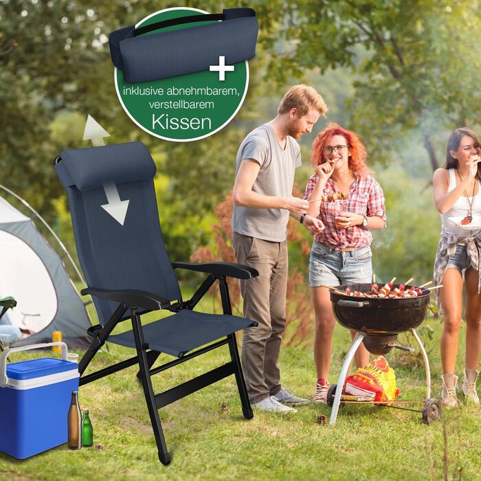 ELONEO Folding Camping Chair with Removable Footrest, Folding Chair made of Aluminum, Folding Garden Chair, Reclining Chair with Adjustable Backrest, Camping Chair (Folding Chair with Footrest (Basic), Blue)