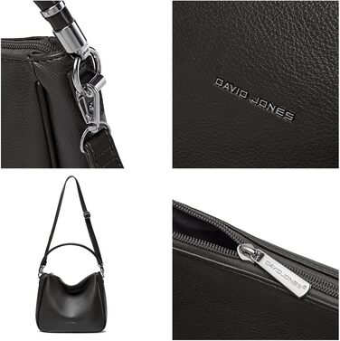 Сумка жіноча David Jones Hobo середнього розміру, чорна - м'яка екошкіра, сумка-шопер з довгими ручками, повсякденна