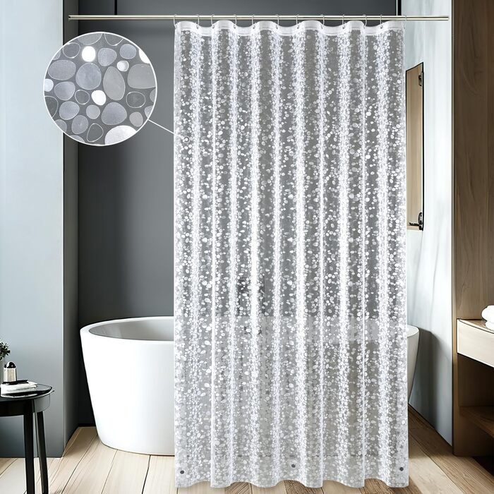 Штора для ванної MIULEE 180x180 см, прозора з 3D камінням, антигрибкова, з магнітами та кільцями (1 шт)