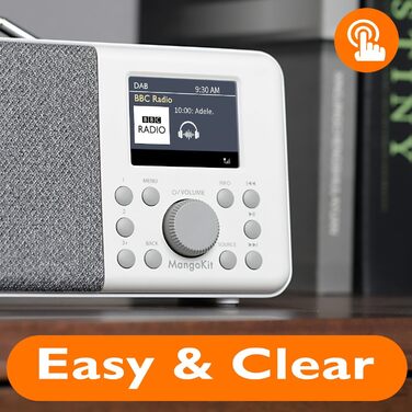 Портативне цифрове радіо MD3 DAB/DAB+/FM з Bluetooth, динаміком та навушниками, 40 станцій, будильник, годинник, таймер, кольоровий дисплей, батарея/мережа (сірий камінь)