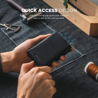 Чоловіче шкіряне картхолдер VULKIT з RFID-блокуванням, відділенням для грошей та віконцем для посвідчення (креуц-чорний)