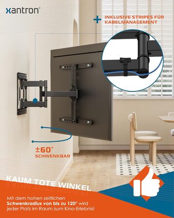 Настінний кріплення для телевізора Xantron Slim Fit, поворотний, з аксесуарами - відстань від стіни 27 мм, 43-90 дюймів, VESA до 600x400, до 75 кг - SLIMLINE-466US