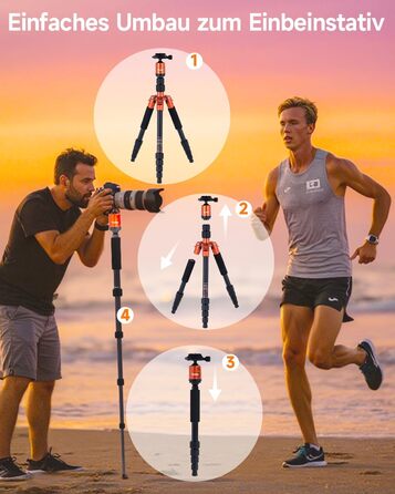Штатив Rollei Compact Traveler No.1 Orange, 143 см, для камери та смартфона, з кульковою головкою, легкий, алюміній