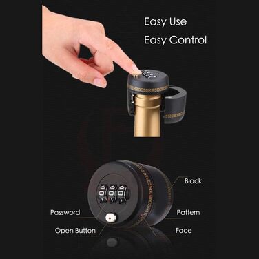 Loboo Idea Combination Lock for Wine and Liqueur Bottles, Bottle Stopper, Password Code Lock, Digital Wine Lock, the diameter of the bottle opening should be between 26 mm and 28 mm