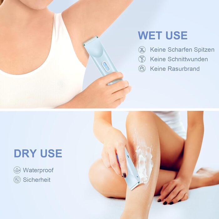 Електричний жіночий епілятор 2-в-1 з USB-C зарядкою, для обличчя, ніг та рук, вологостійкий тример, легко чистити (блакитний)