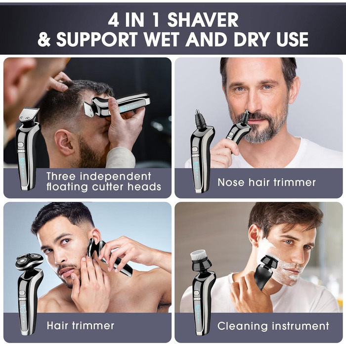 Електричний набір для гоління Anluomania 4-в-1: гоління, стрижка бороди, триммінг, видалення волосся з носа. LED дисплей, акумулятор, для подорожей