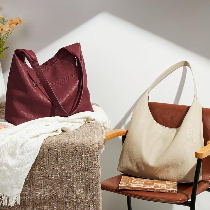 Сумка жіноча KALIDI Shopper з PU шкіри, велика, вінтажна Hobo сумка через плече, бордового кольору для роботи, навчання, повсякденного використання