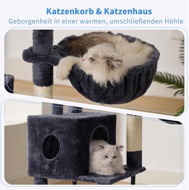 Котячий будиночок Heybly Kratzbaum HCT200SW (Сірий) - 125 см, з печерою, стійка, платформа, кошик