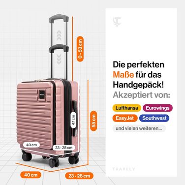 Чемодан Travely з полікарбонату, 77 см, XL, 100 л, з TSA-замком, рожеве золото. Розмір у зібраному вигляді: 158 см.