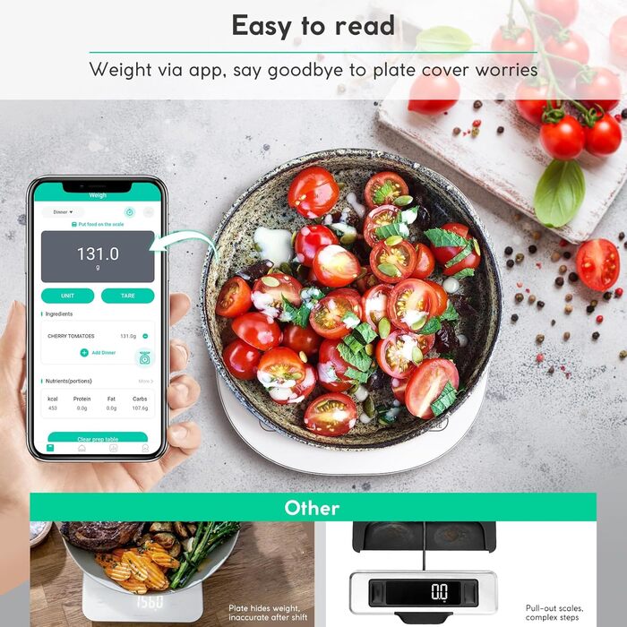 Кухонні ваги Arboleaf Digital з App, 10kg/0.5g, Bluetooth, підрахунок калорій, USB-зарядка, скло, функція тарування (білий)