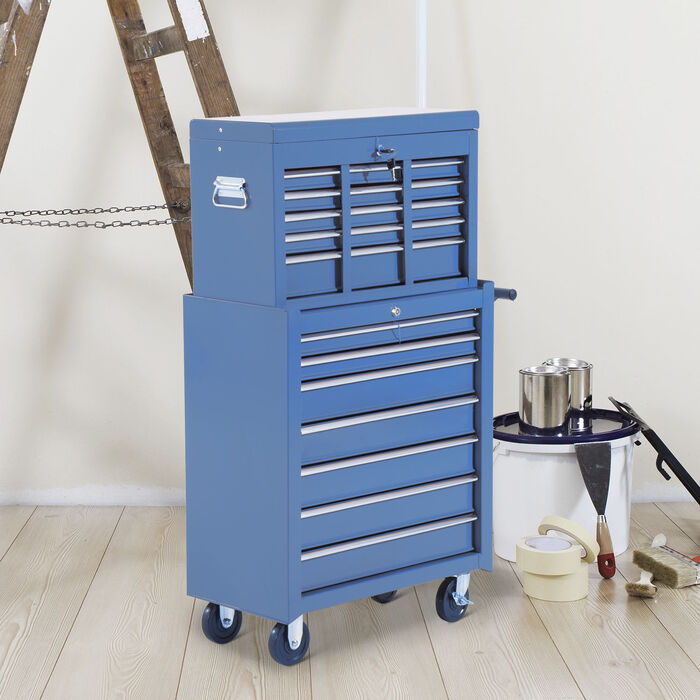 HOMCOM Tool Cart Workshop Cart Rolling Cart 4 Drawers blue, mobile & stable, ideal for garage & workshop