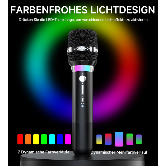 Бездротовий мікрофон з LED-підсвіткою, подвійний, акумуляторний, караоке, чорний