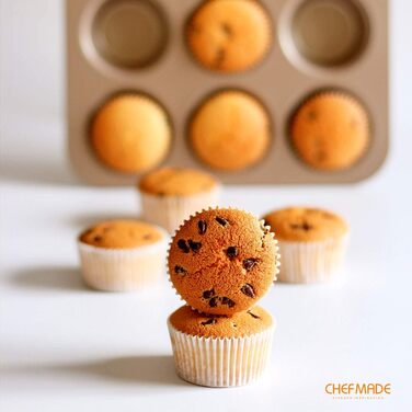 CHEFMADE Muffin Cake Pan, 12-Cavity Non-Stick Cupcake Pan Baking Mold for Oven Baking (Champagne Gold)
