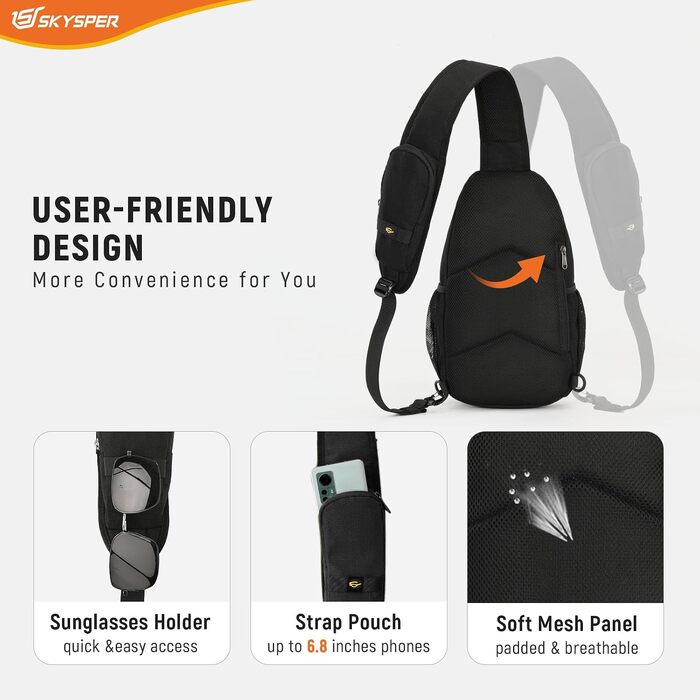 Сумка-слінг SKYSPER через плече унісекс, протикрадіжна нагрудна сумка Crossbody чорного кольору, розмір M