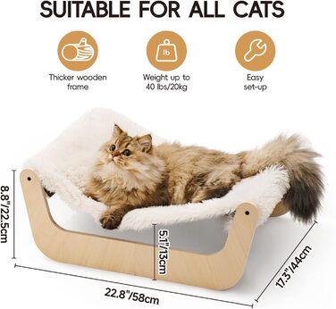 Кігтеточка-ліжко для котів MEWOOFUN, м'яка гамак для котів, ліжко для кігтів для котів, дерев'яна гамак для котів 58 x 44 x 22.5 см, підходить для котів, собак, кроликів, кошенят та дрібних тварин