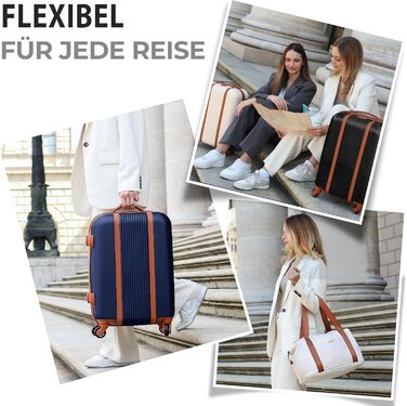 Набір валіз FERGÉ Milano 5-в-1: 3 розміри + сумочка для косметики + сумка для подорожей. Легкі валізи на 4 колесах, бежево-коричневий колір